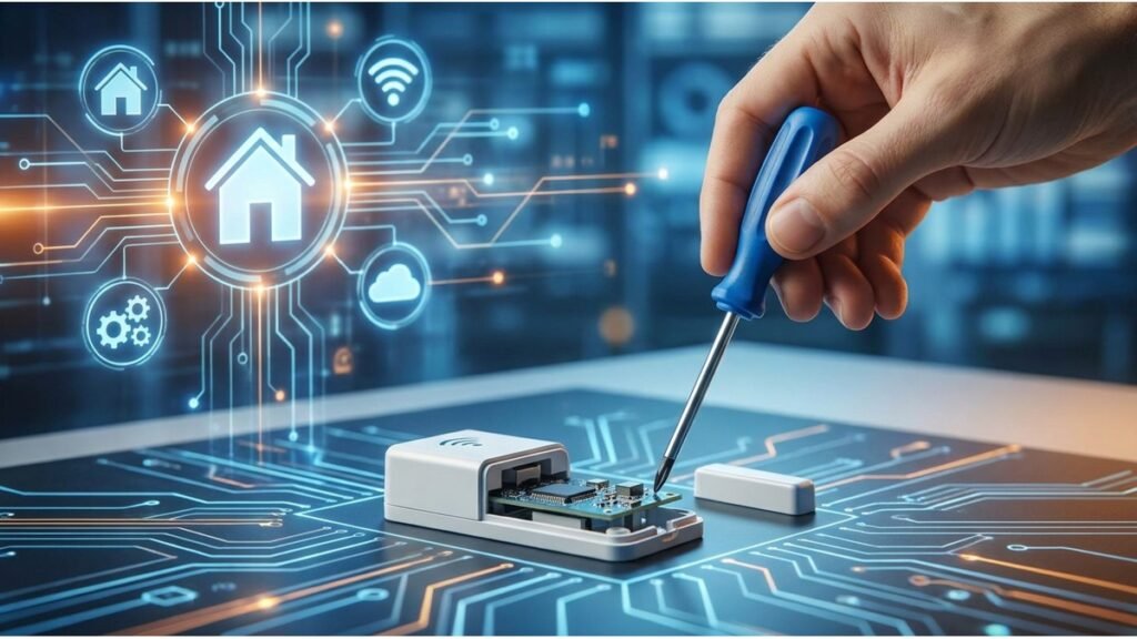 Reparo em sensor de segurança inteligente de automação residencial